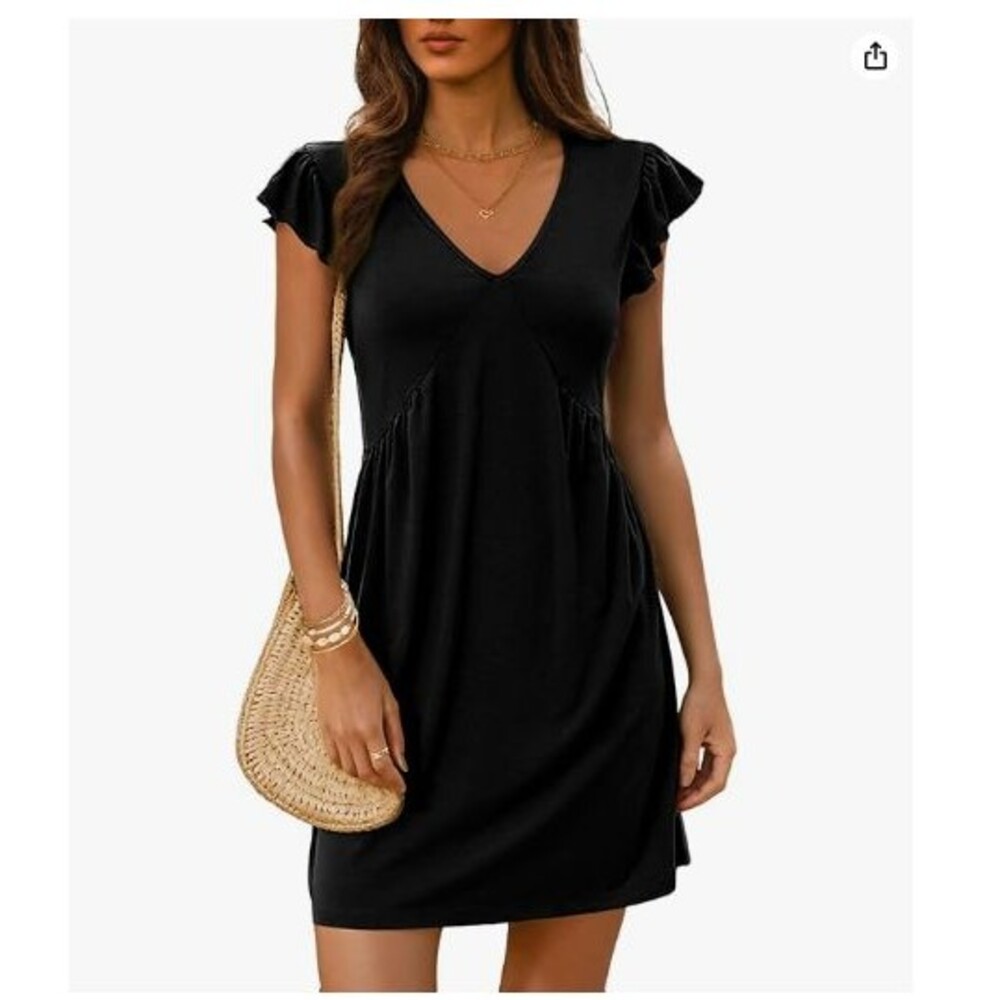 NWT Dokotoo Summer Mini Dress LARGE Black V Neck Ruffle Short Sleeve